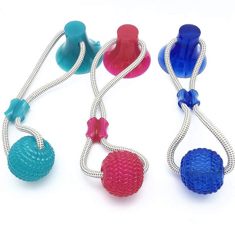 Eco-Friendly Stocked Super Bite-Resistant TPR Bulk Cheap Interactive Chew Pet Dog Toys With Suction Cup Rope