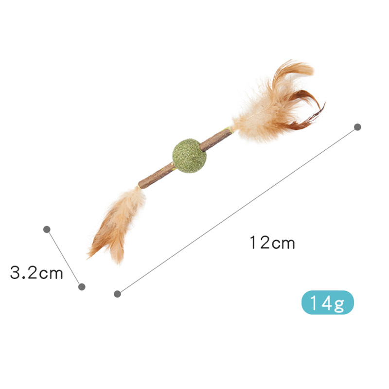 Catnip Stick Cat Toy with Feather and Chew Ball | Natural Cat Teething Toy